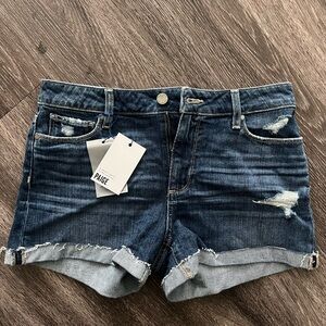 PAIGE Blue Jean Shorts Distressed Cut-Off